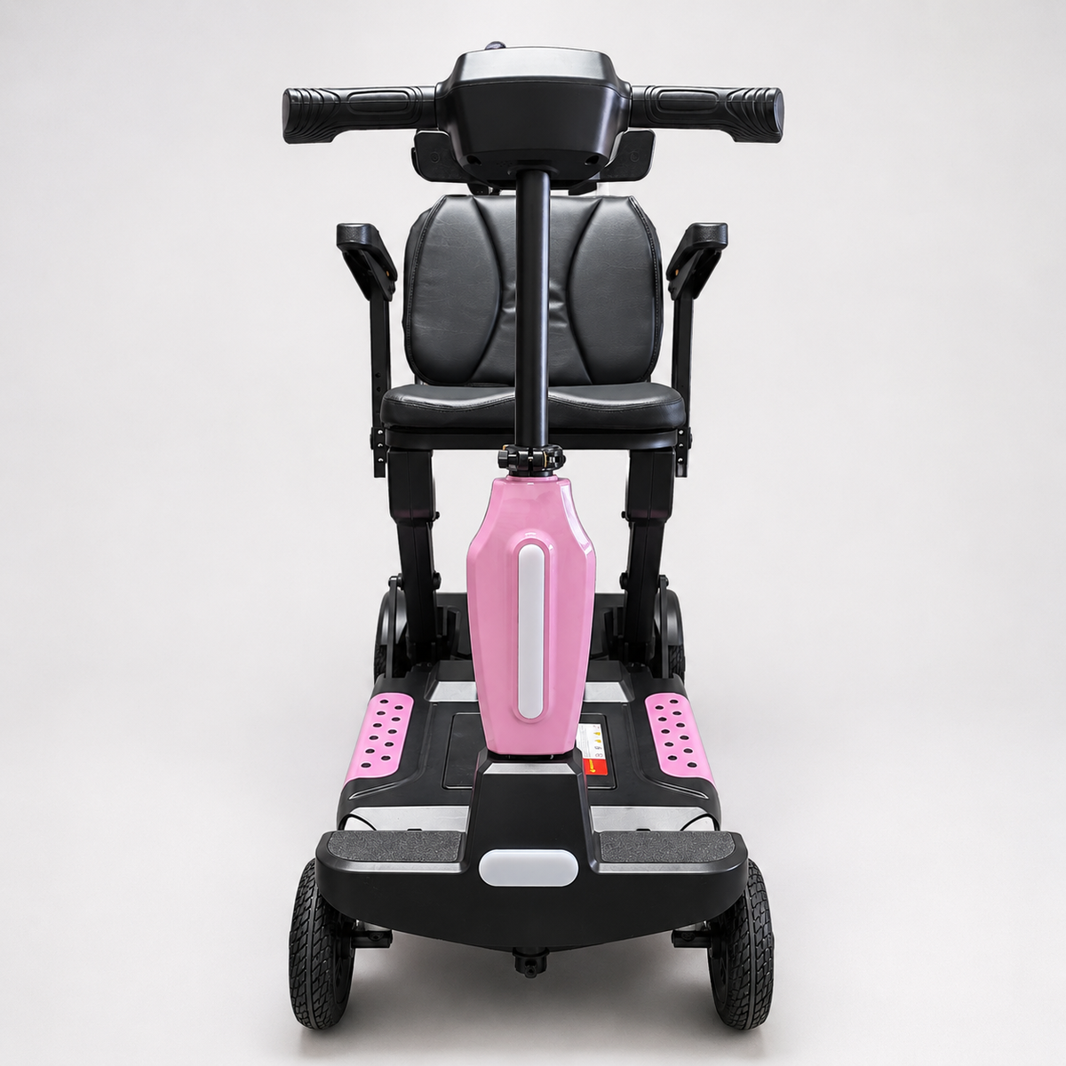 Pink Auto Swift automatic-folding mobility scooter shown from the side