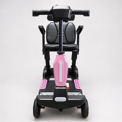 Pink Auto Swift automatic-folding mobility scooter shown from the side
