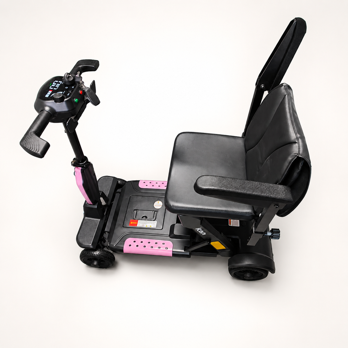 Pink Auto Swift automatic-folding mobility scooter shown from the side