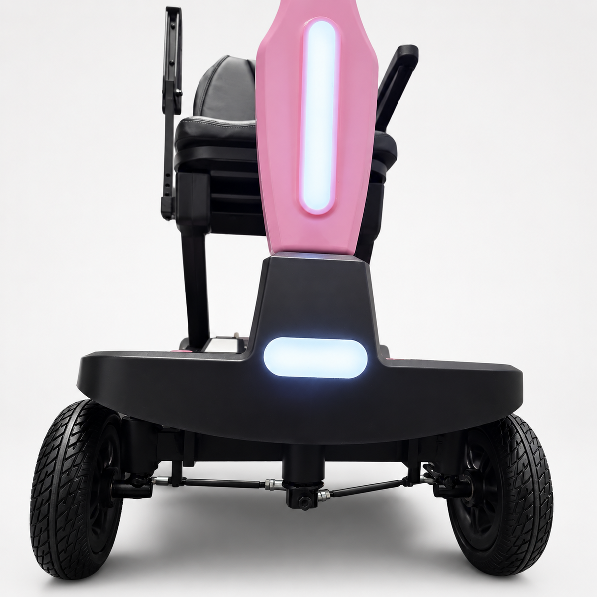 Pink Auto Swift automatic-folding mobility scooter shown from the side