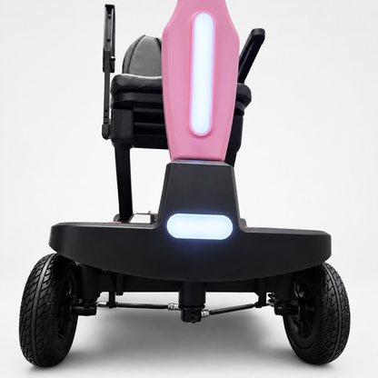 Pink Auto Swift automatic-folding mobility scooter shown from the side