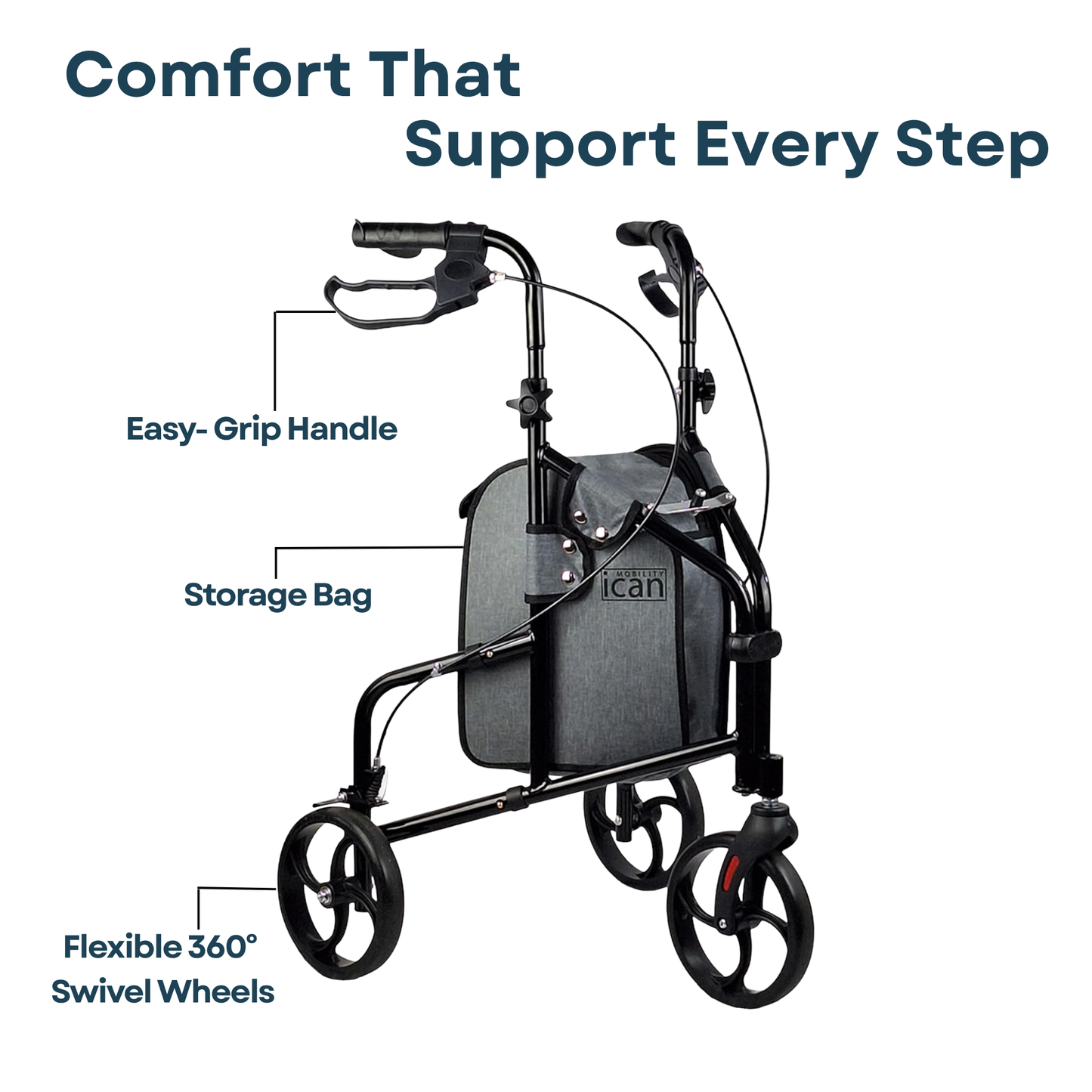 Ultra Lightweight 3-Wheel Rollator Walker – Compact & Agile (R-33)