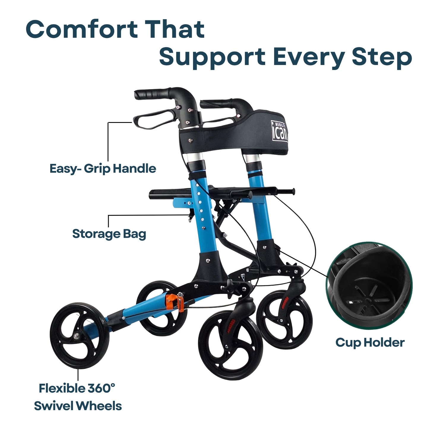 Ultra Lightweight Folding Rollator Walker – Comfort & Storage (R-69)
