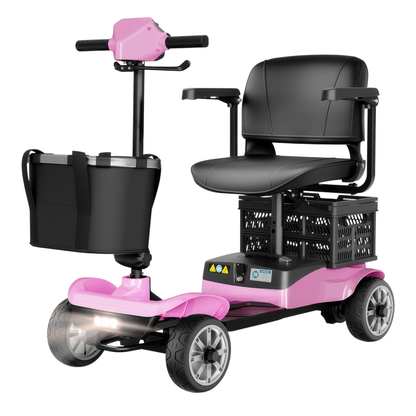 Newbi Move TownCruise everyday mobility scooter in pink with front and rear baskets