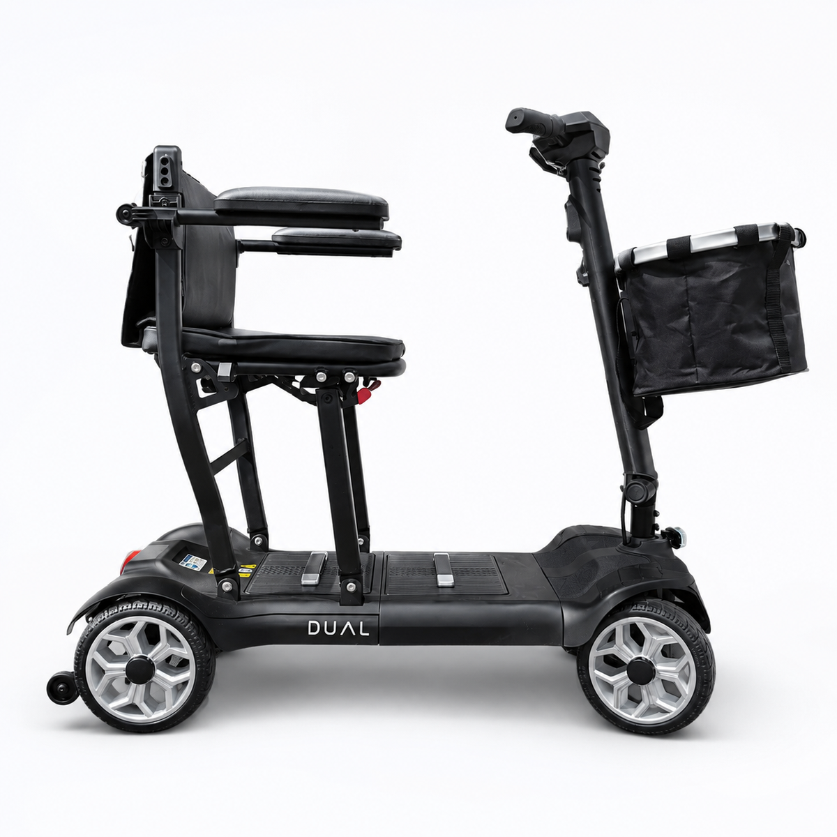 Black Newbi Move AeroDual folding mobility scooter shown side-on against a white background.