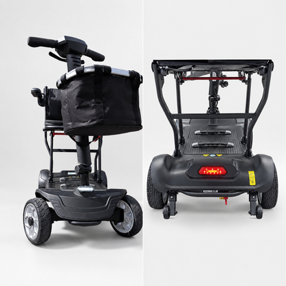 Front and rear LED lights on the Newbi Move AeroDual folding mobility scooter.