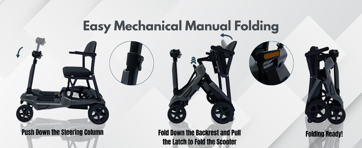 X-15 folding mobility scooter showing the folding mechanism